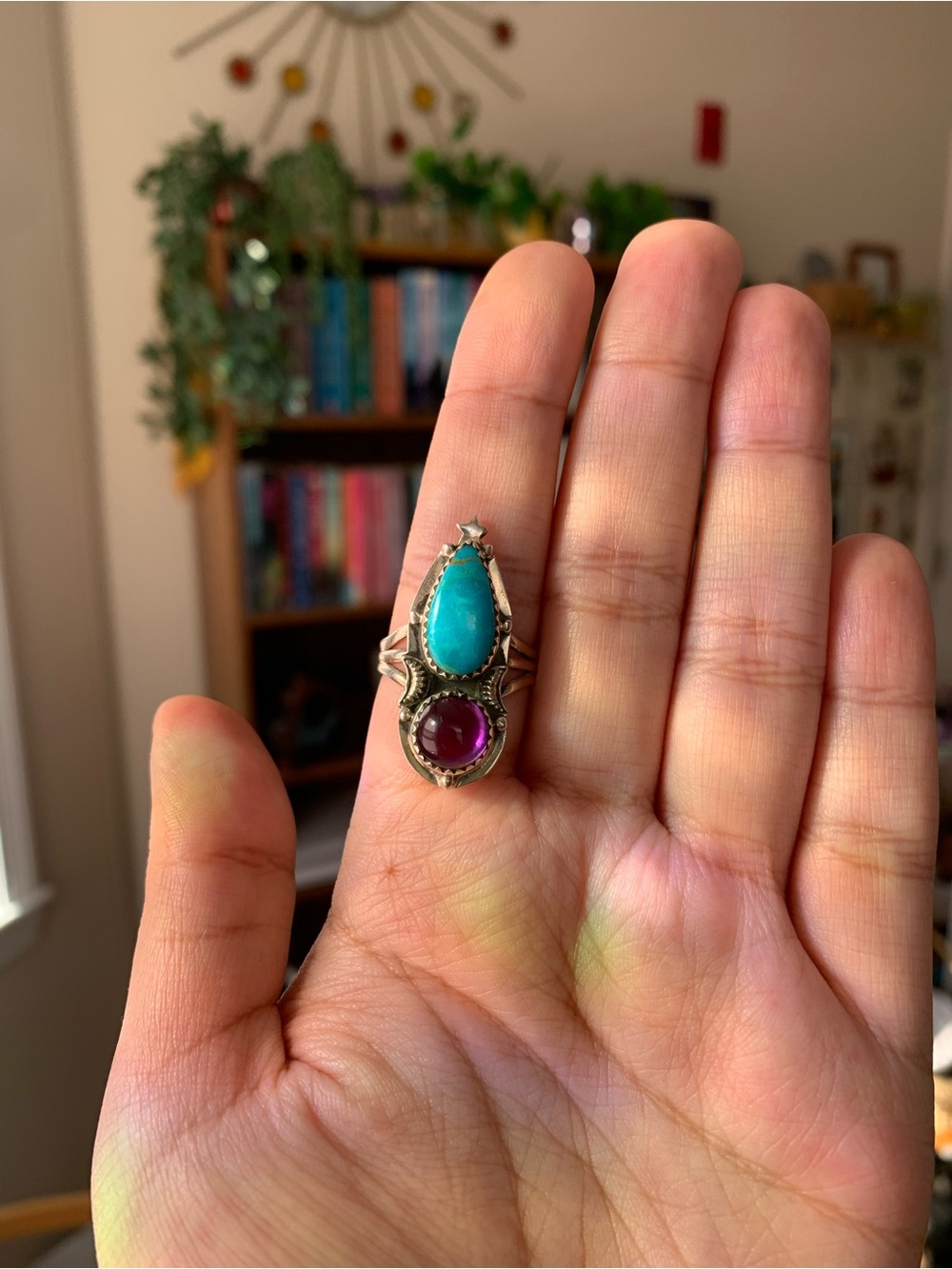 Sterling Silver Turquoise and Amethyst Ring - Women Jewelry